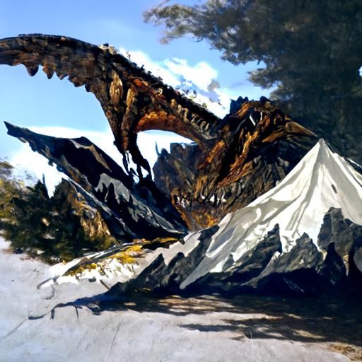 Majestic Dragon on Mountain in Oil Painting Style