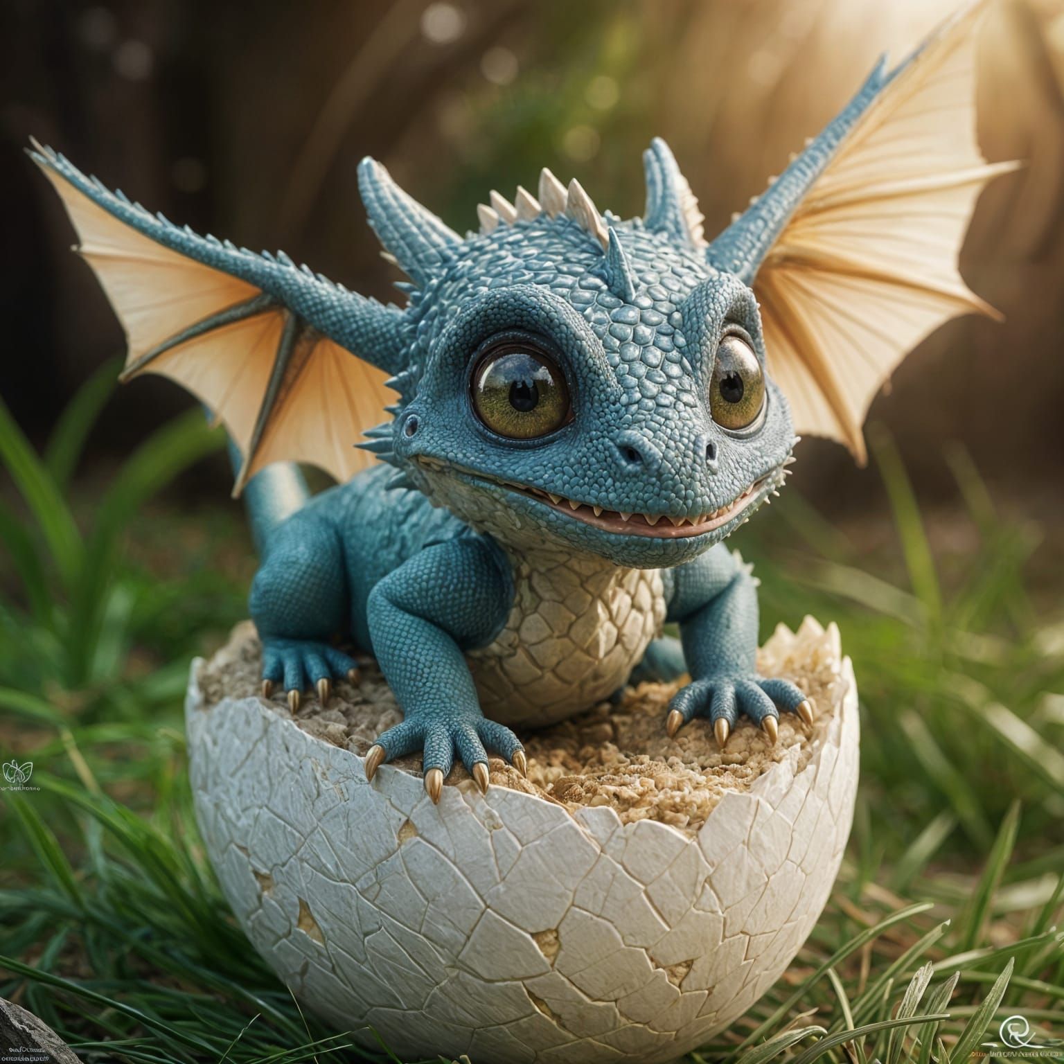 Cute Baby Dragon Hatches in Hyperrealistic Frosty Scene