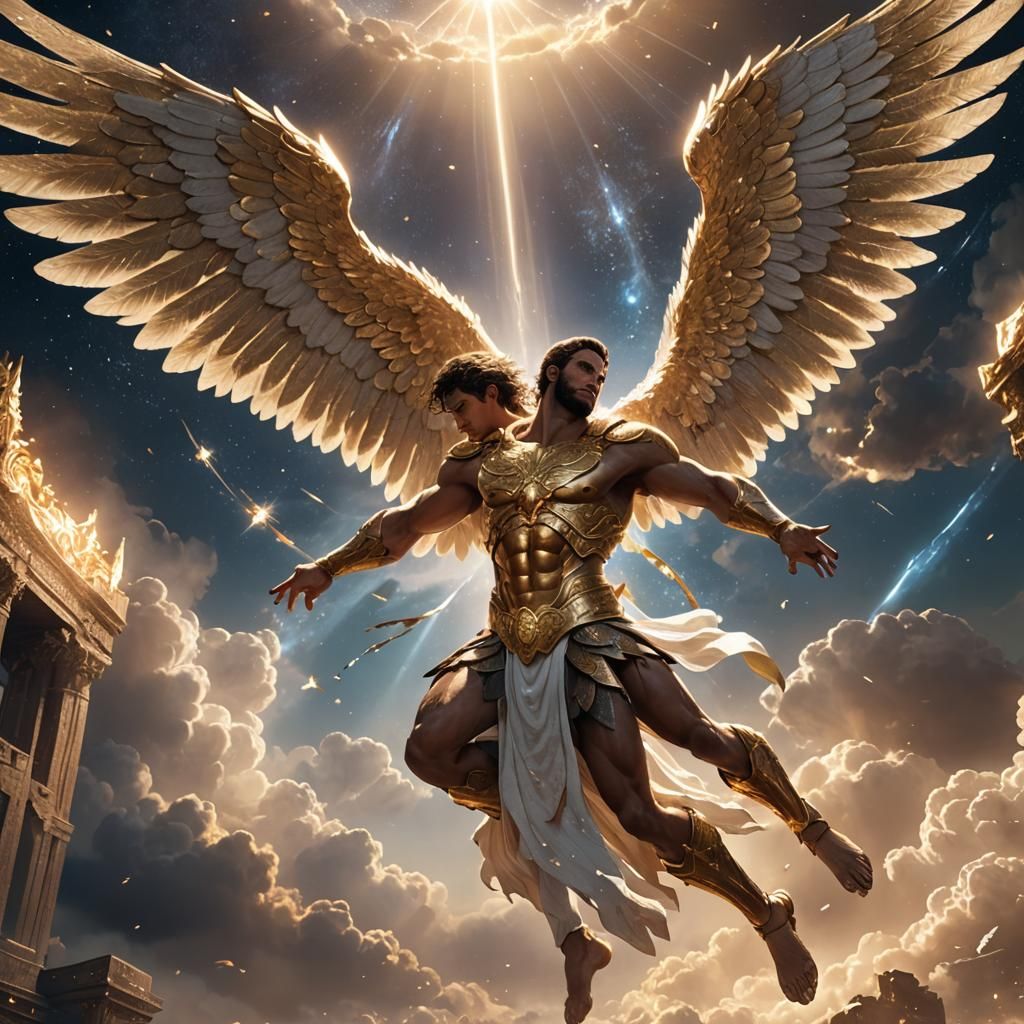 Angels Wrestle in Heavenly Arena: Epic Fantasy Art