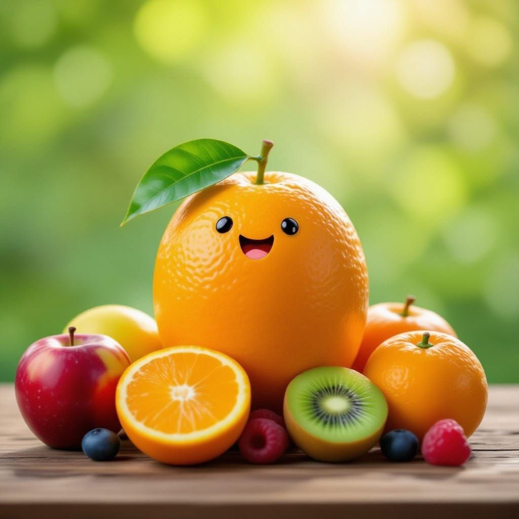 Whimsical Fruit Devouring Fruit in Surreal Style