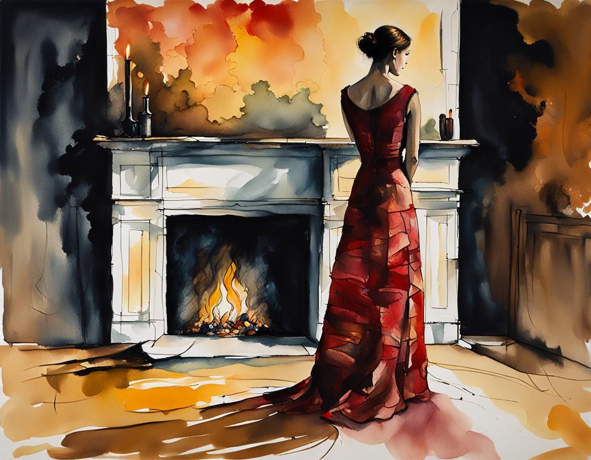 Lonely Woman in Neo-Expressionist/Impressionist Portrait