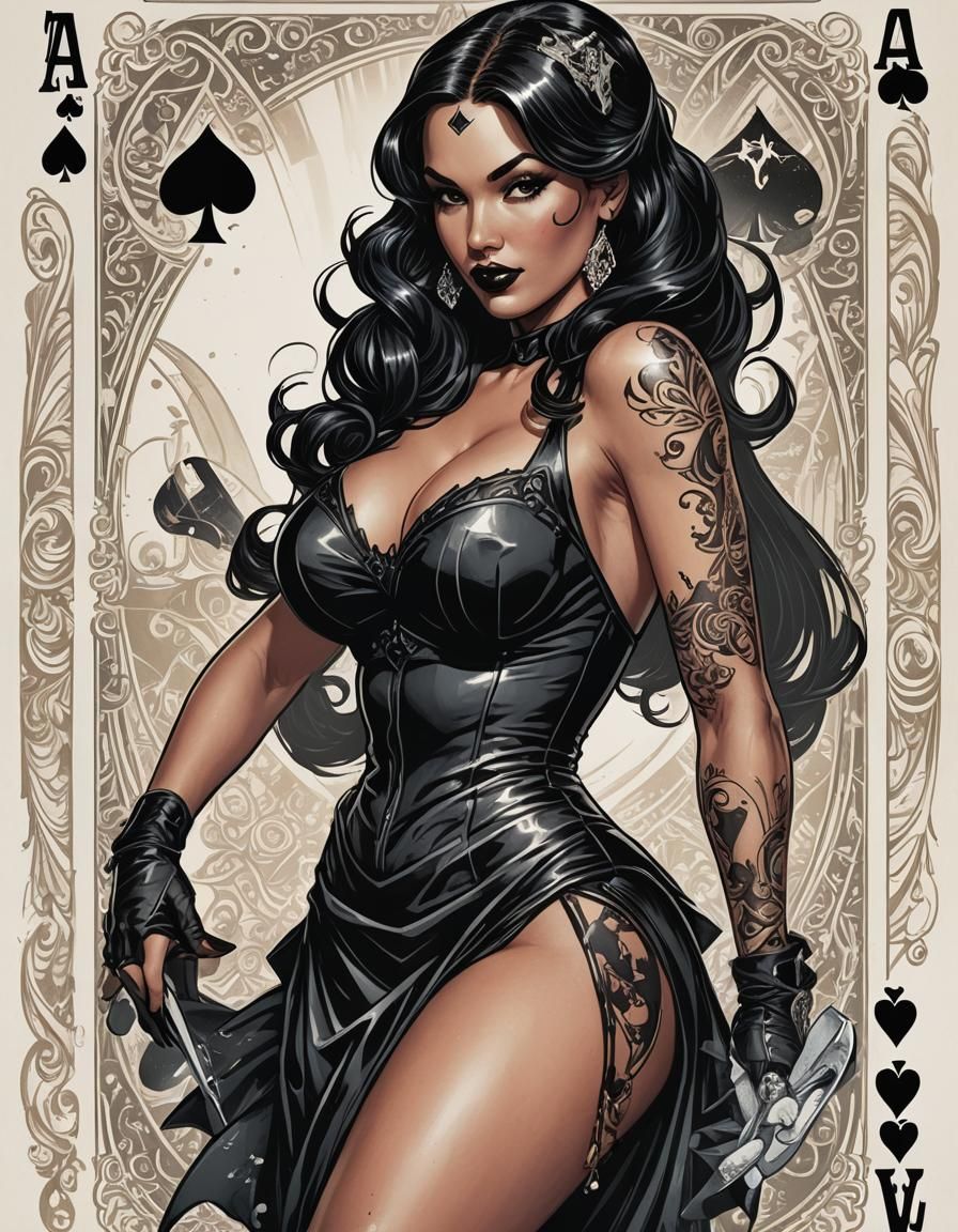Ace of Spades Card with Pinup Girl