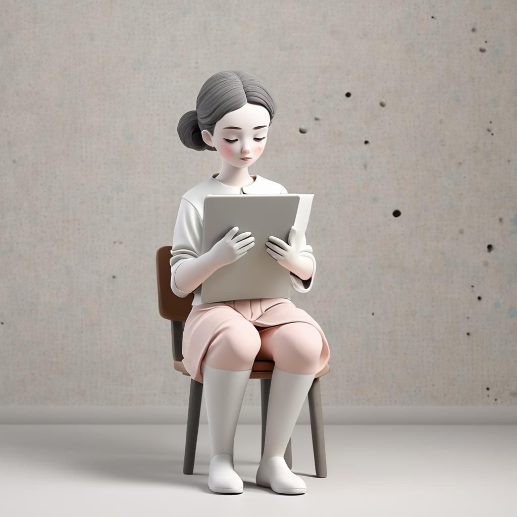 Adorable Clay Woman Writing Notes in Kawaii Style