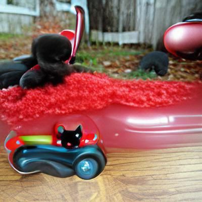 Black Kitten Adventures in a Toy Car