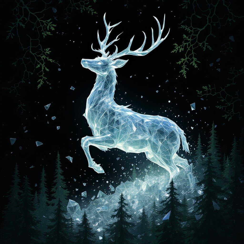 Crystal Deer in Dreamy Void: Surreal Art