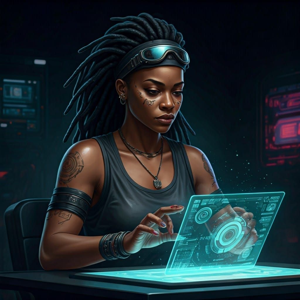 Afrikanische Cyberpunk Frau in Neonästhetik