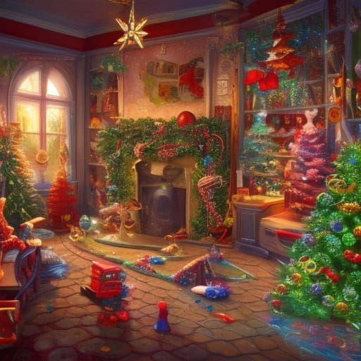 Christmas Toy Shop in Detailed Digital Art Style