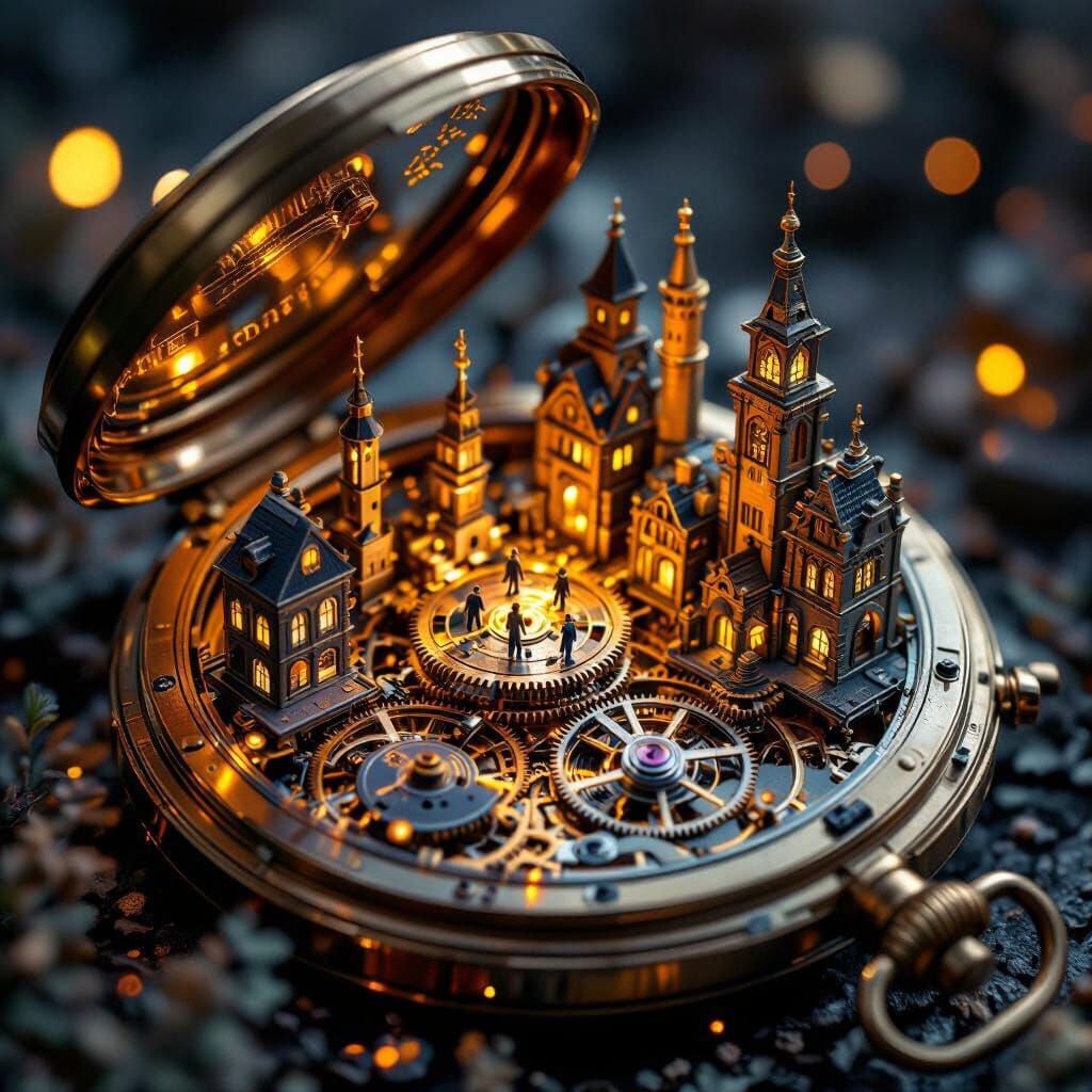 Mechanical City Inside Pocket Watch, Macro Photography