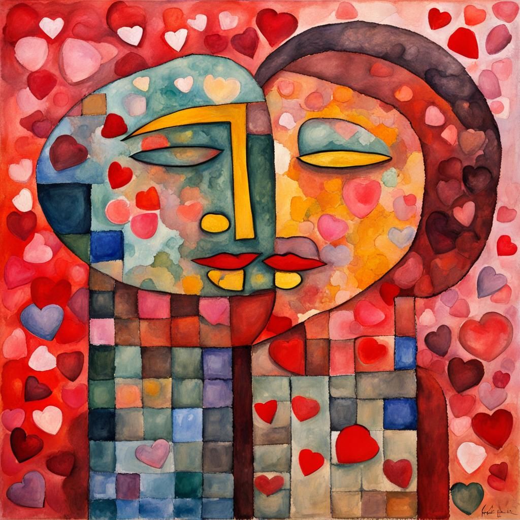 Valentine Kiss: Gouache Impressionist Masterpiece