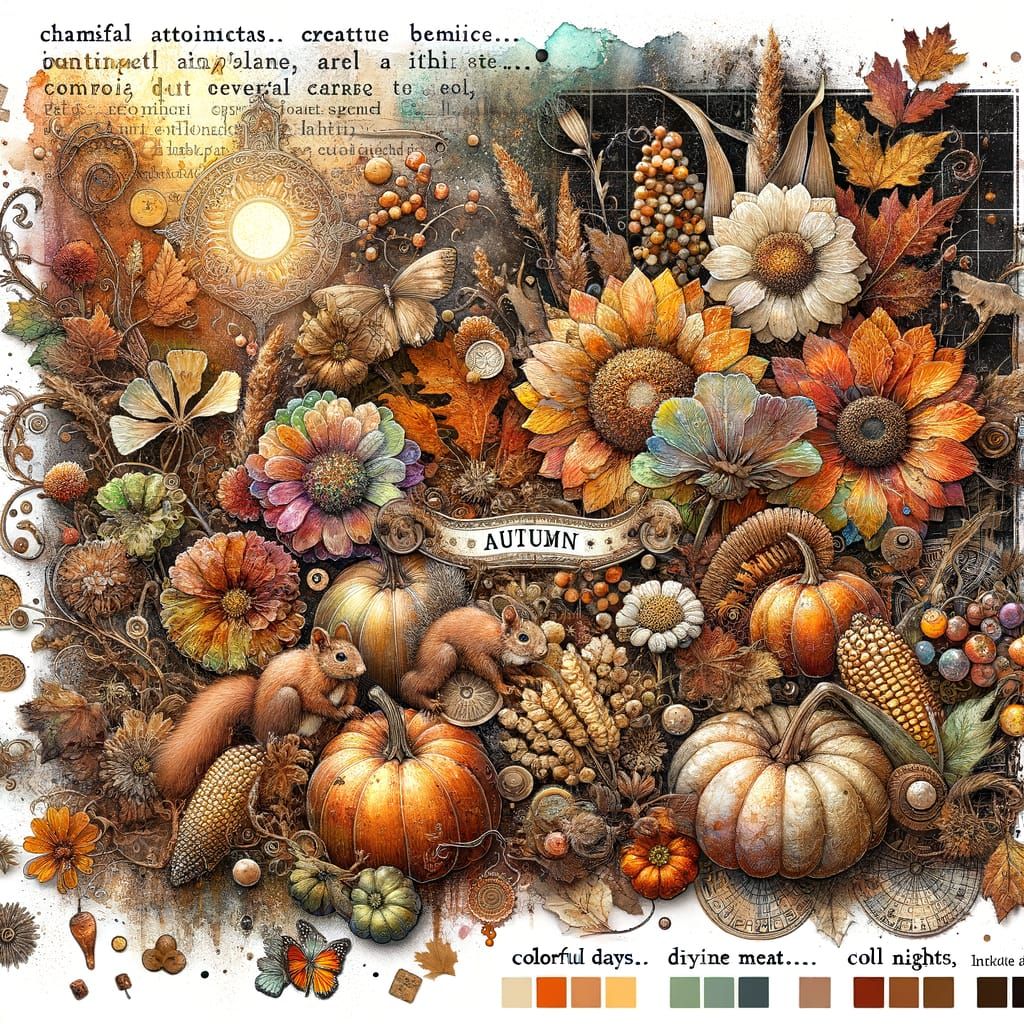 Autumn Junk Journal Page with Botanical Art and Squirrels