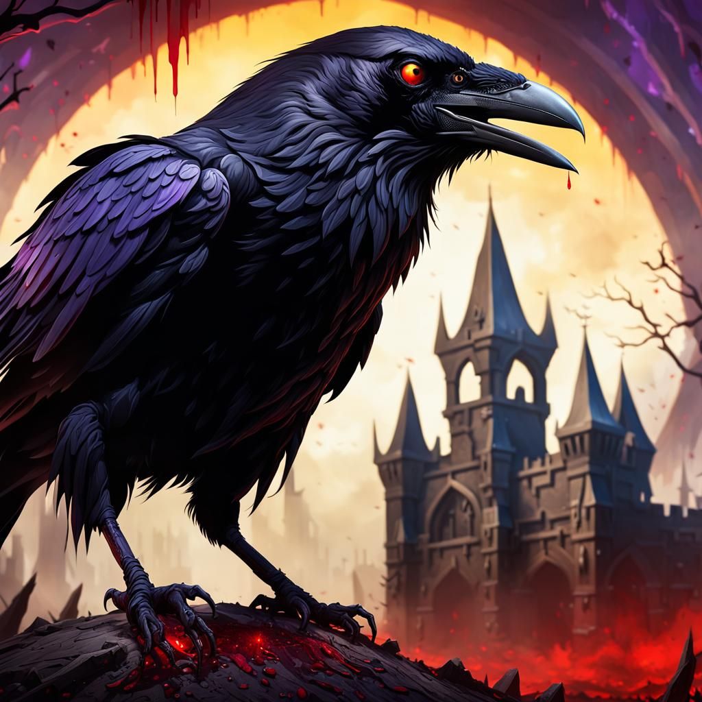 Demonic Crow in Bone Arena: Dark Fantasy Art