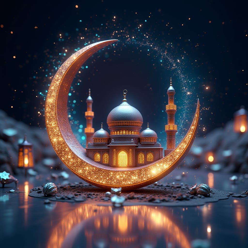 Futuristic Ramadan Bayram Card in Ottoman Cyber Style