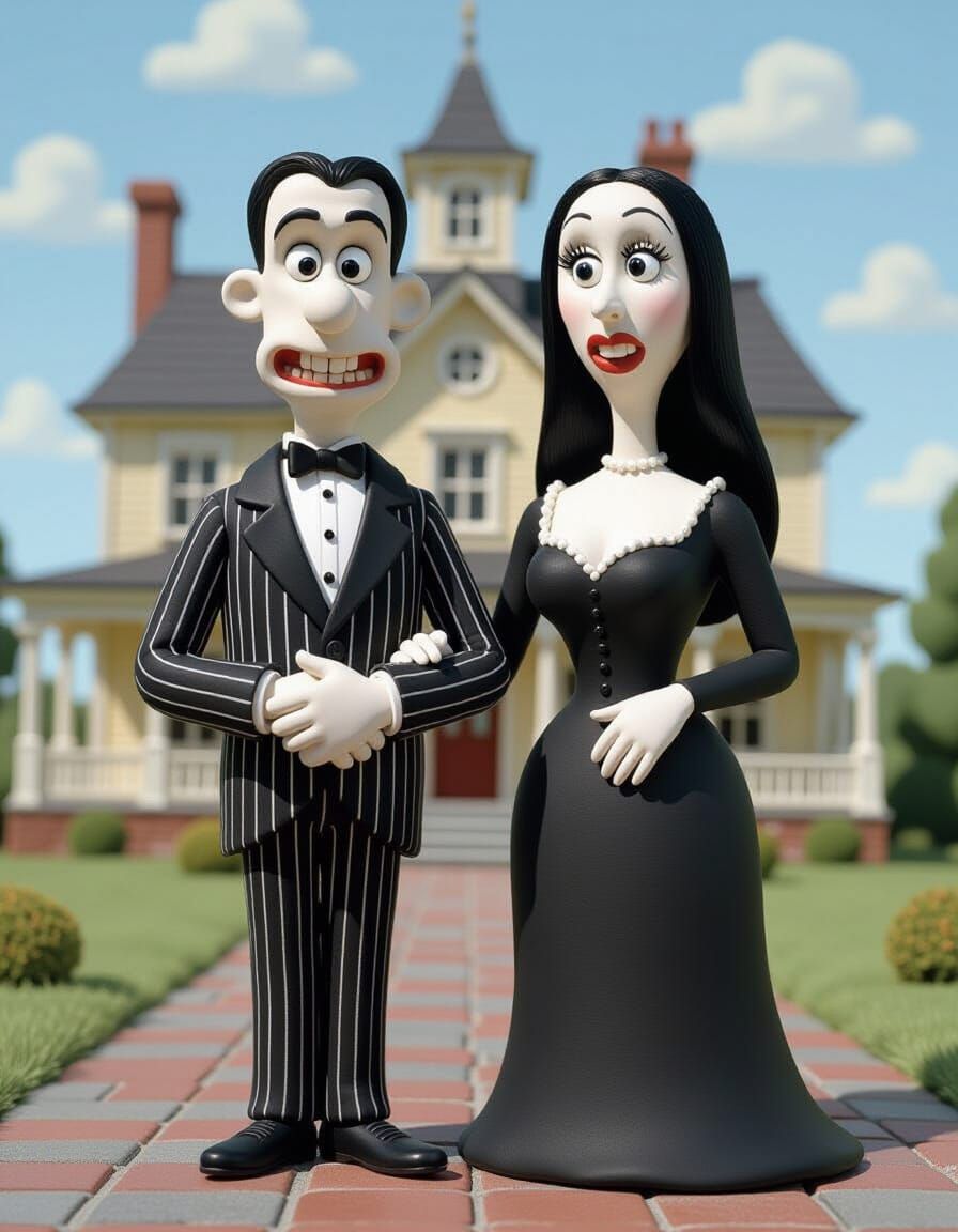 Gomez and Morticia Addams in Claymation Style