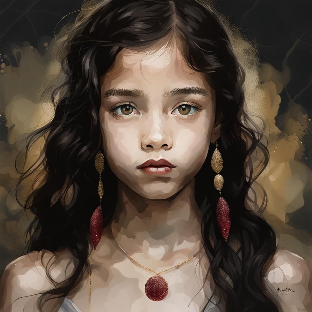 Hazel-Eyed Girl Portrait in Watercolour Style