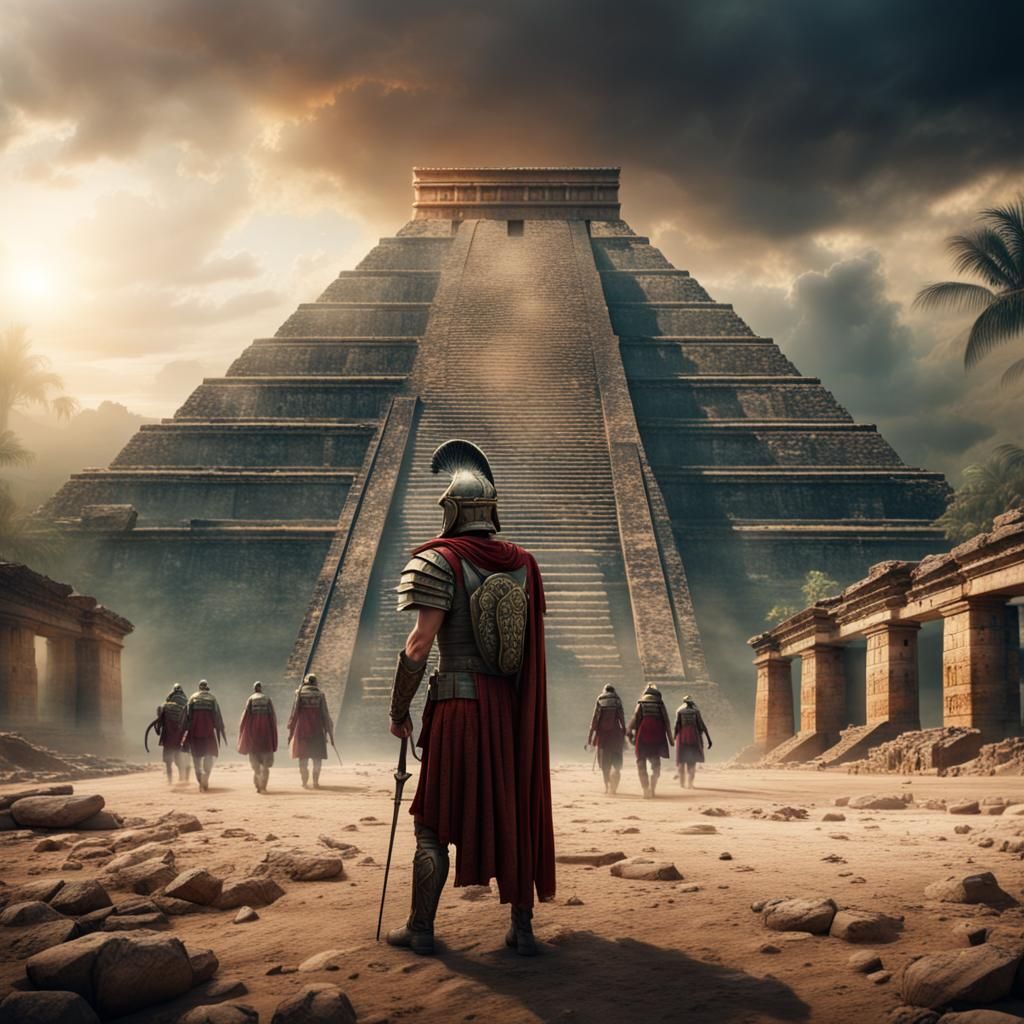 Roman Legionaries Discover Mayan Pyramid: Digital Matte Pain...