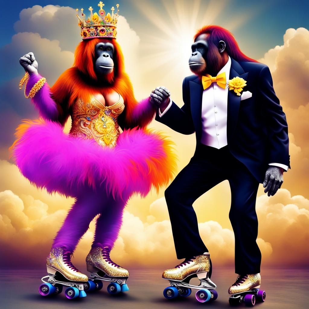 Orangutan Royalty Dancing on Roller Skates
