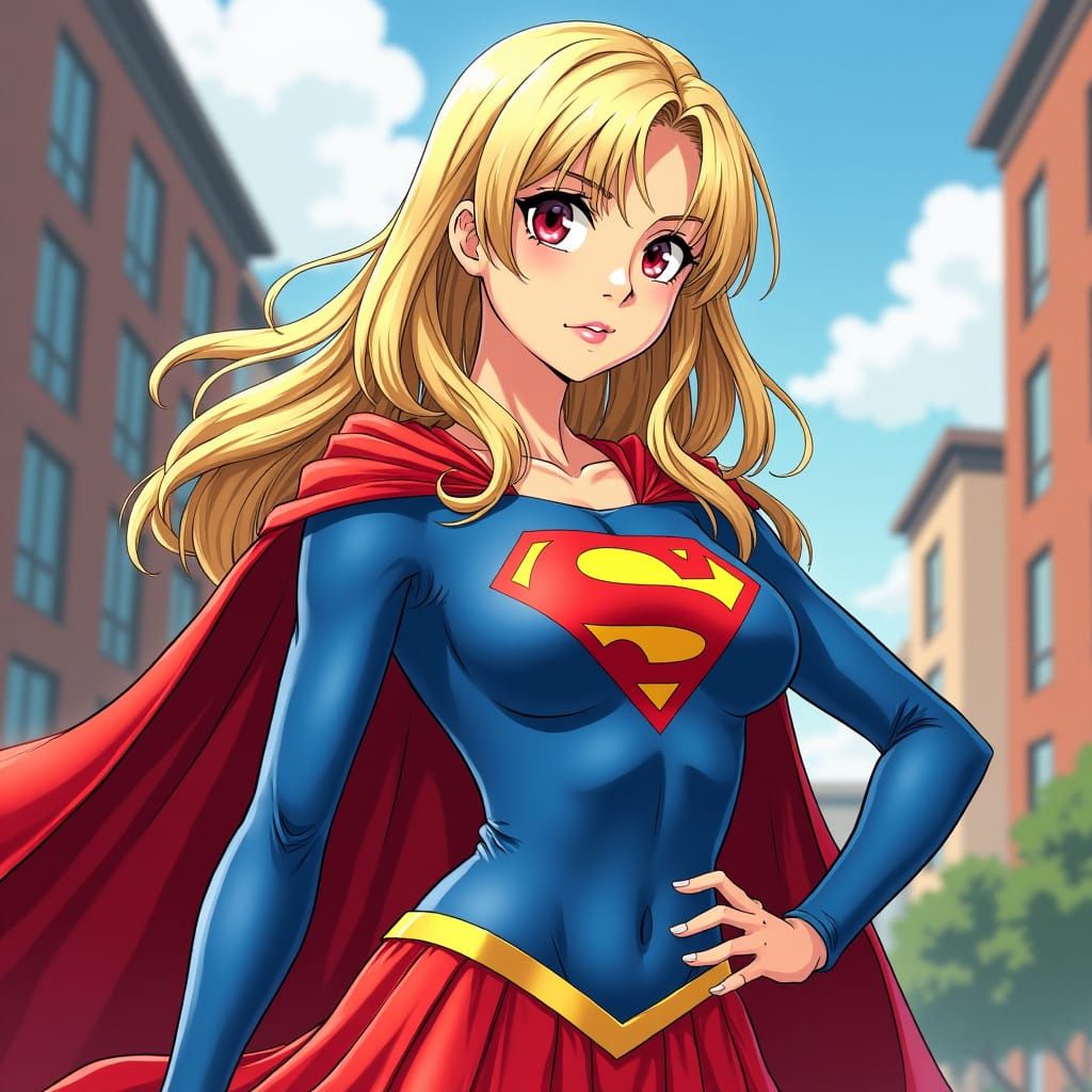 Supergirl Ecchi Manga Illustration in Urban Setting