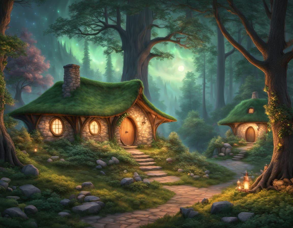 Ethereal Campfire Gathering in a Mystical Forest Glade