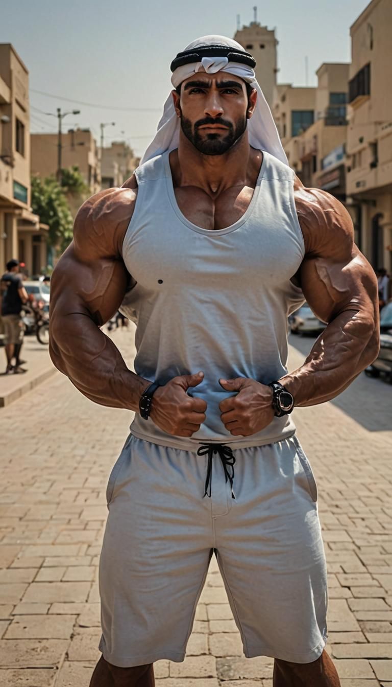 Arab Bodybuilder Flexing Massive Pecs