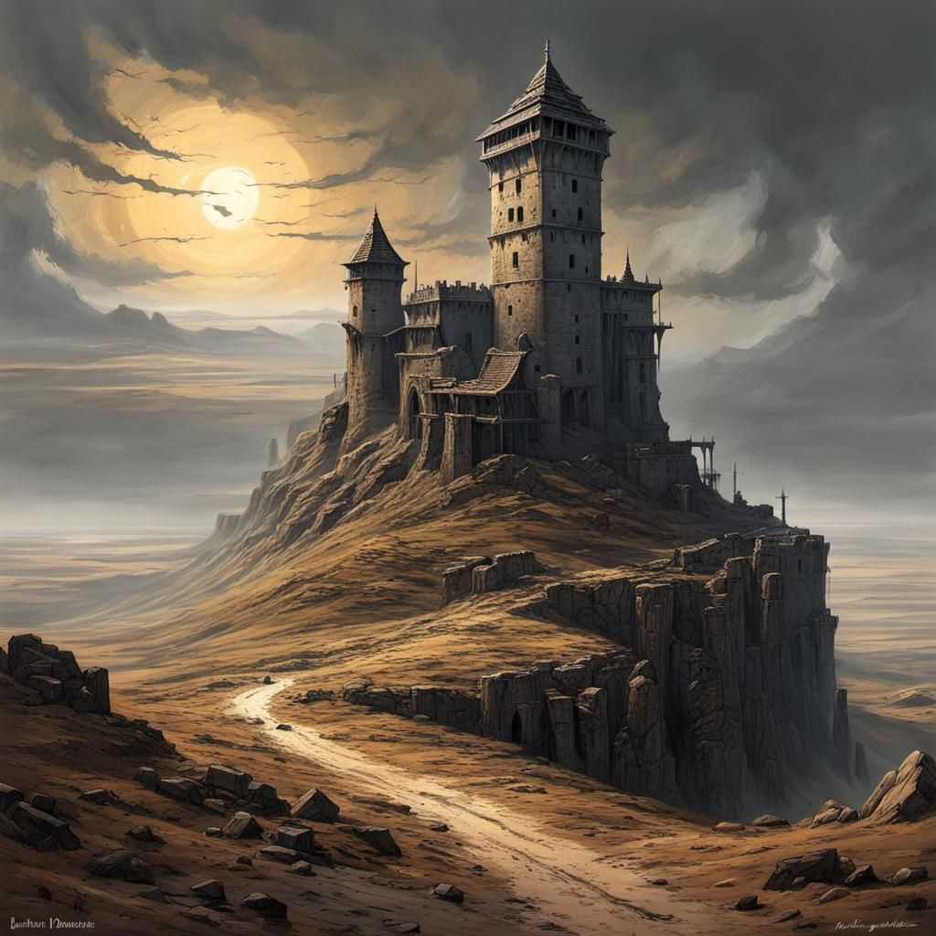 Eerie Medieval Outpost in Desolate Landscape