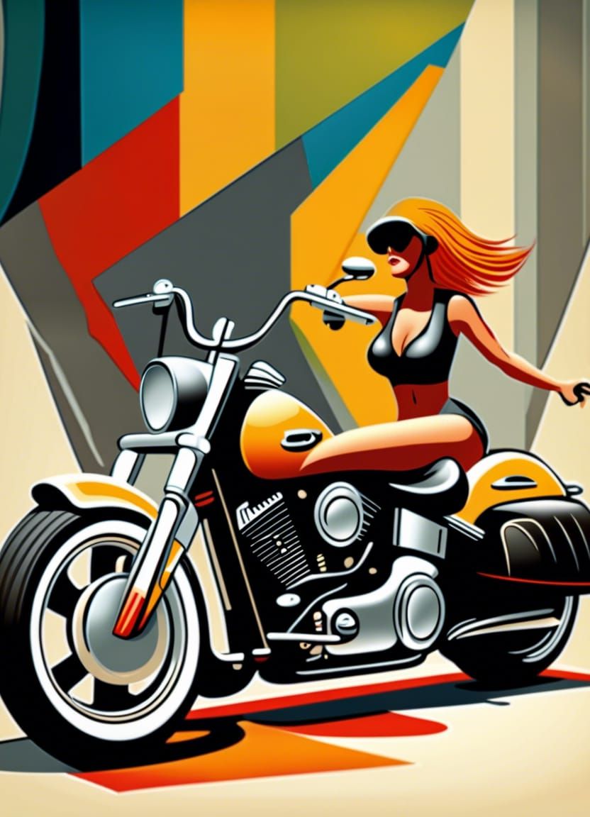 Bauhaus Poster: Harley-Davidson Motorcycle in Abstract Style