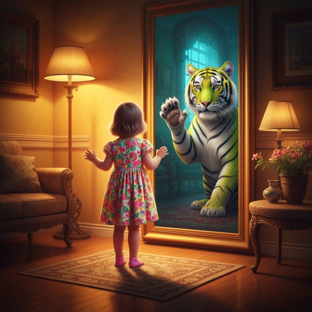 Girl and Avocado Tiger Through Surreal Portal