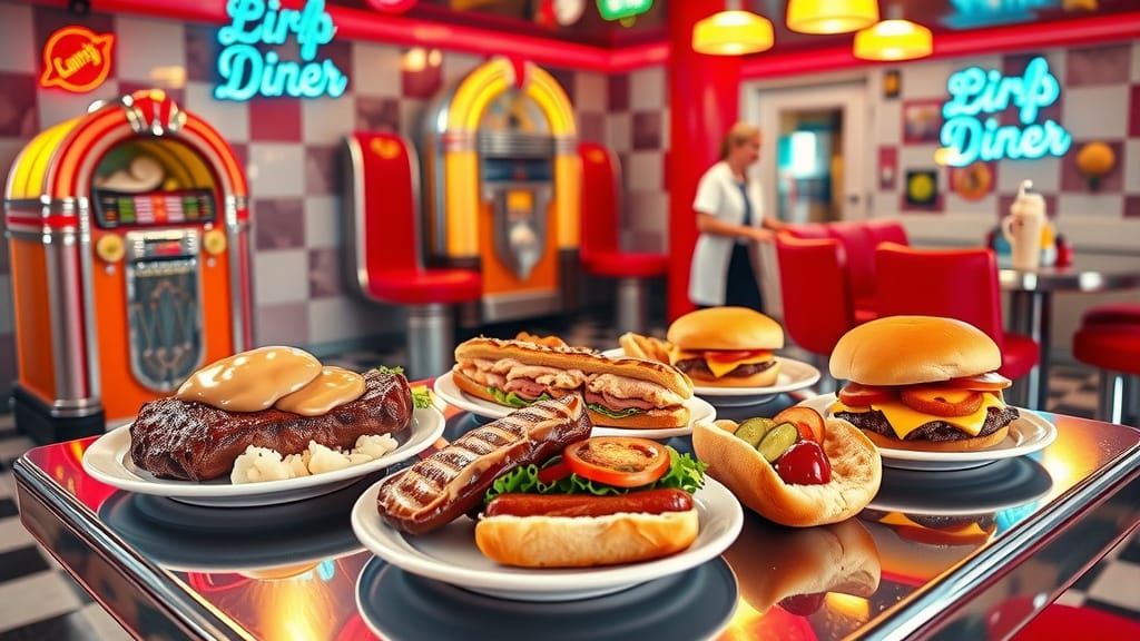 1950s Diner Scene with Classic American Food