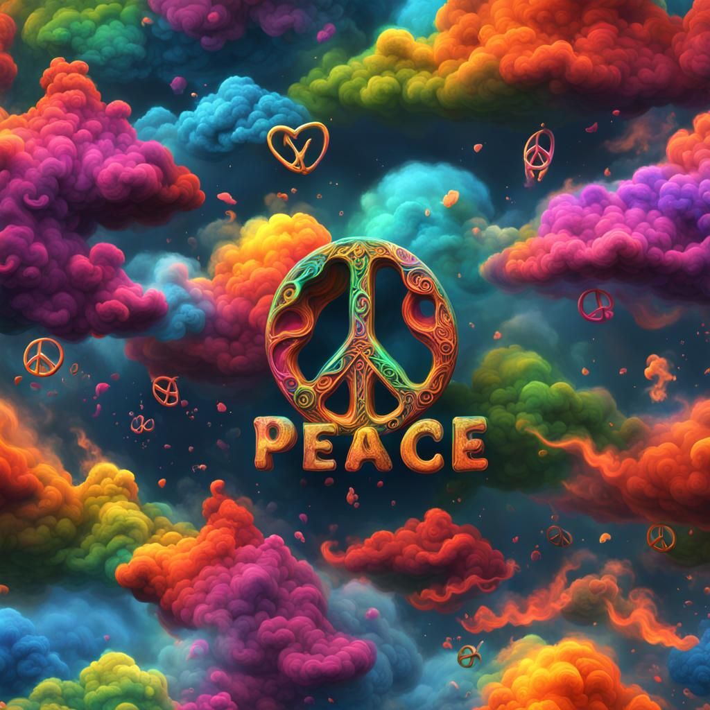 Peace and Love: Colorful Smoke Cloud Art