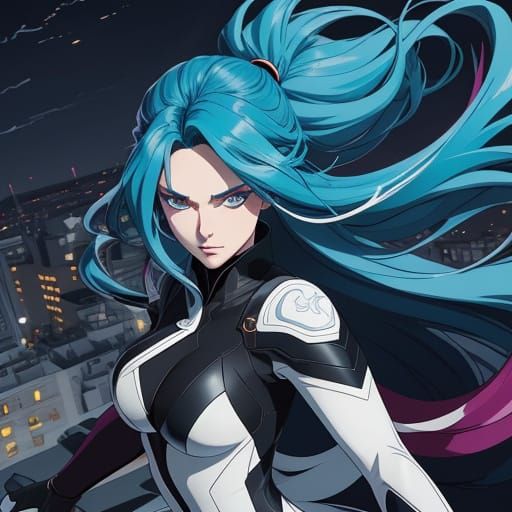 Manga Woman on Rooftop in Vibrant Cel-Shading