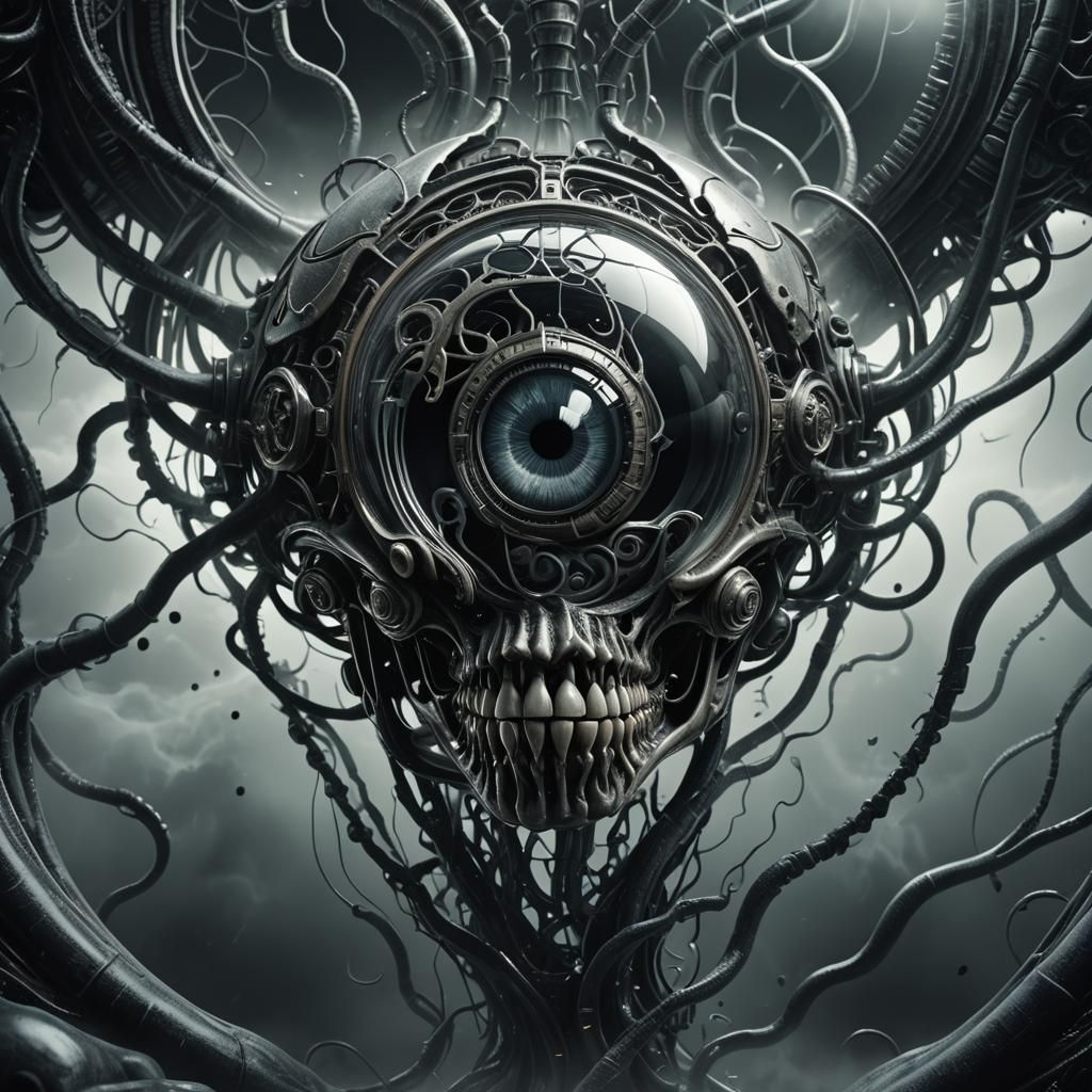 Eerie Glass A with Biomechanical Eye, 3D Render