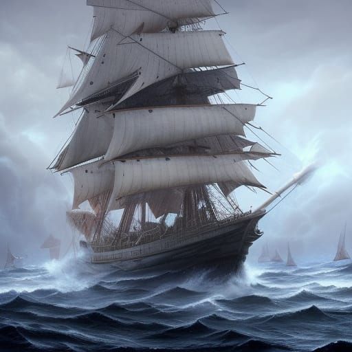Shakespeare's Tempest: Sailing Ship in Dark Blue