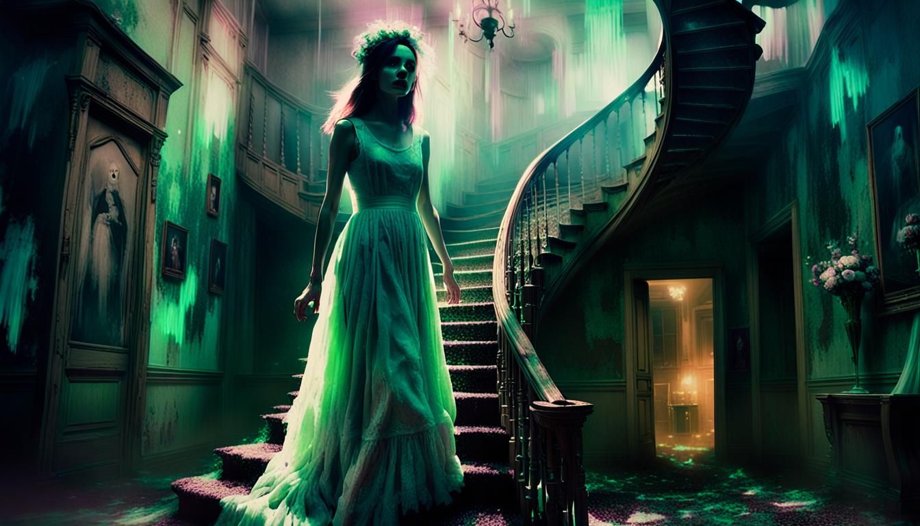 Ghost Bride Descends Asylum Staircase in Analog Horror