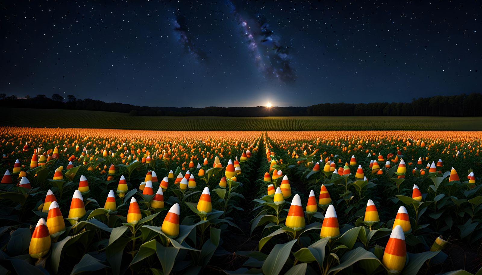Candy Corn Field Under Starry Night Sky