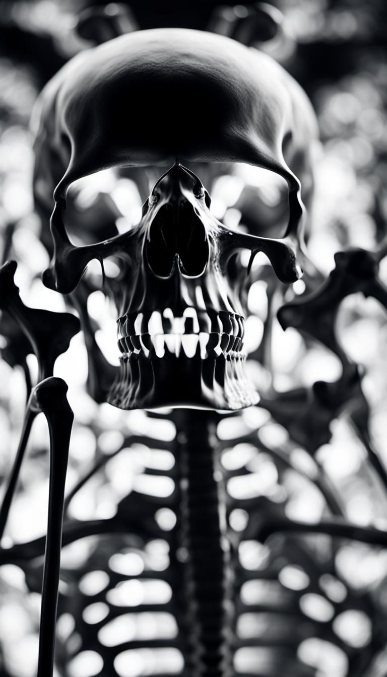 Extreme closeup on a monstrous skeleton, (photogram:1.5), (t...