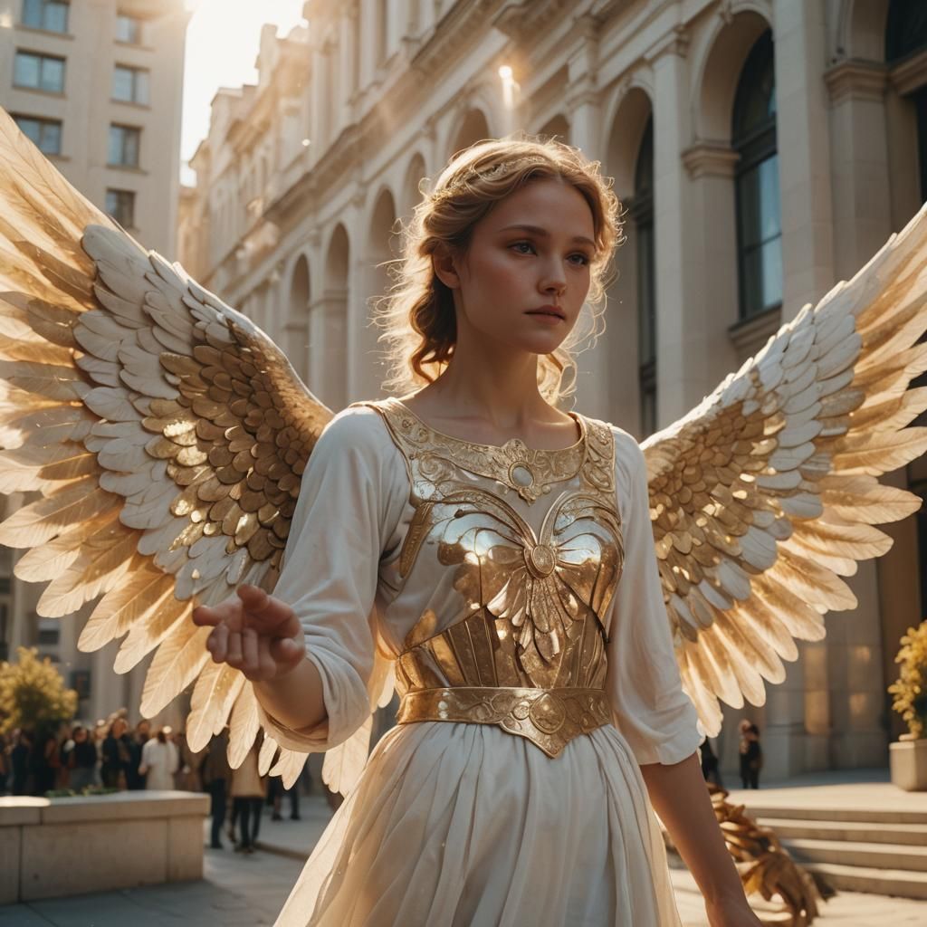 Radiant Angel at Heaven's Edge in Cinematic Style