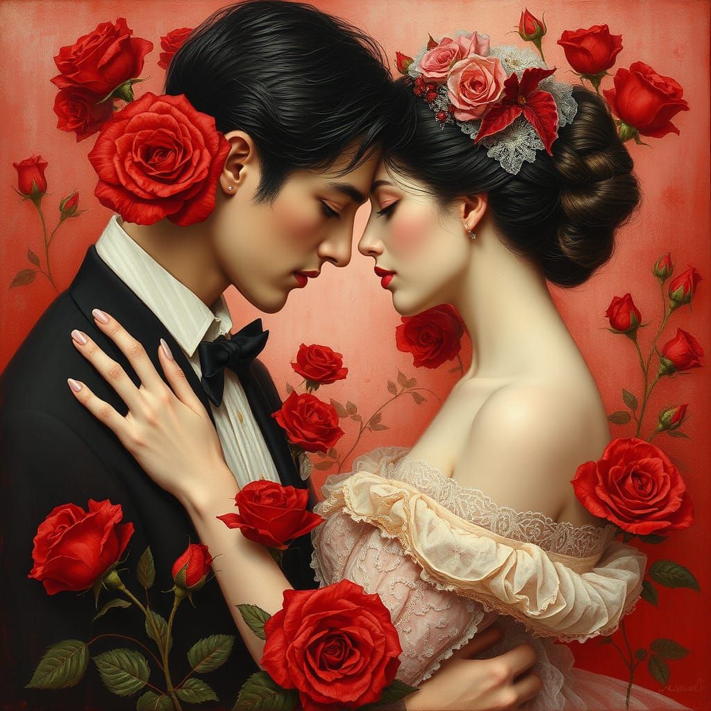 Anne Bachelier, Man, woman, in love, red tone, in roses