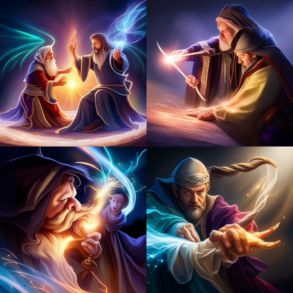 Wizard Warlock Duel in Hyperrealistic Splash Art