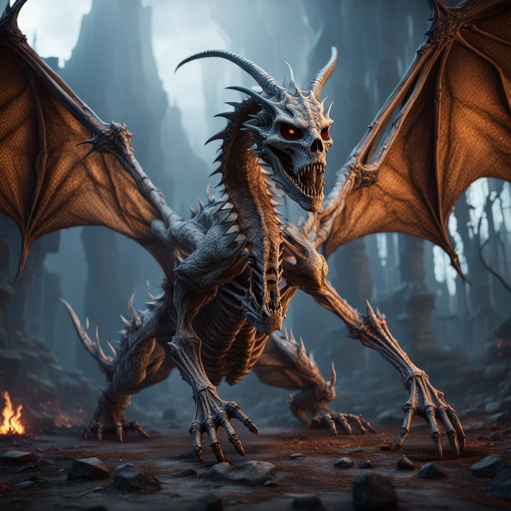 Photorealistic Undead Skeletal Dragon Concept Art