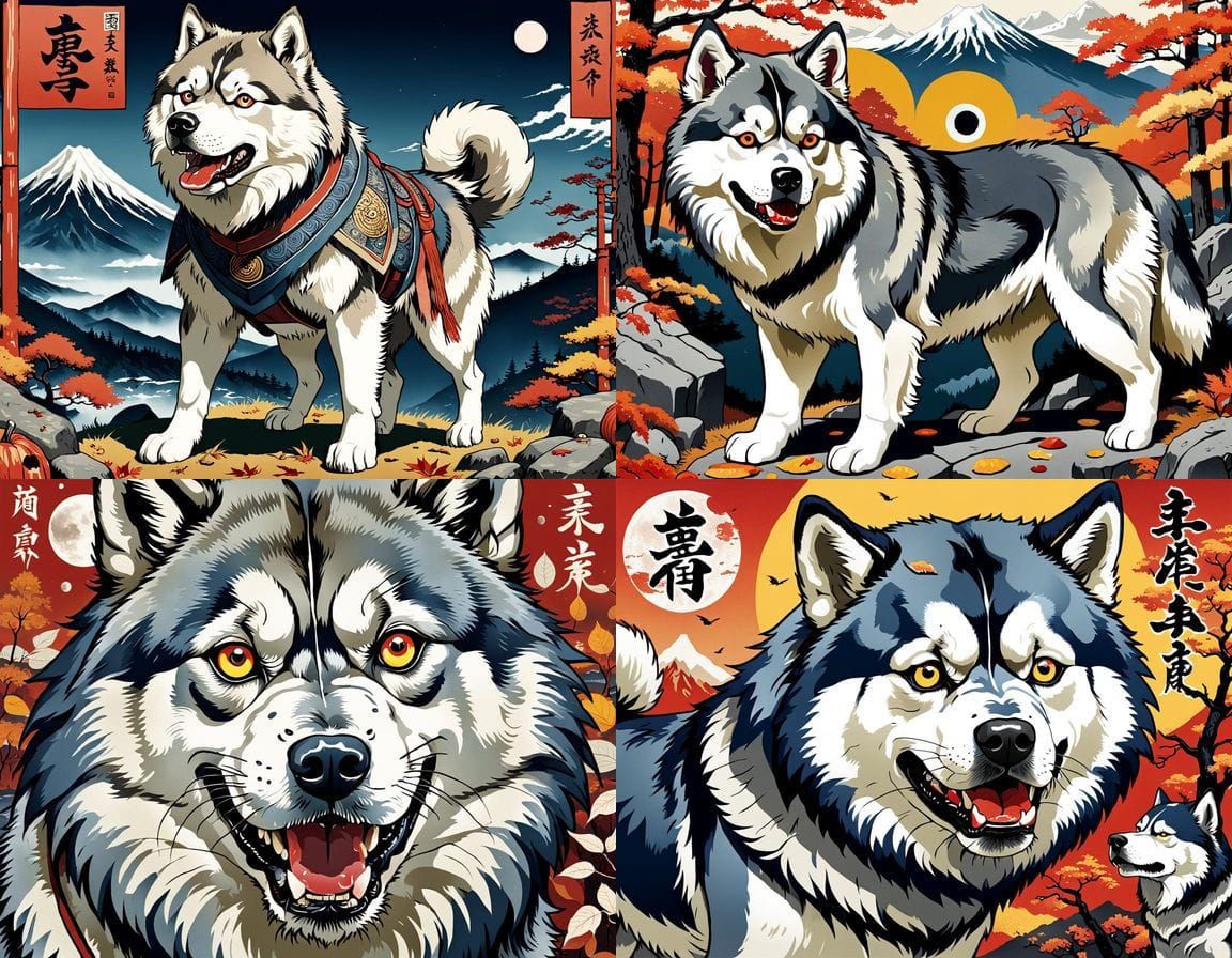 Surreal Autumn Beast in Ukiyo-e Cubist Style