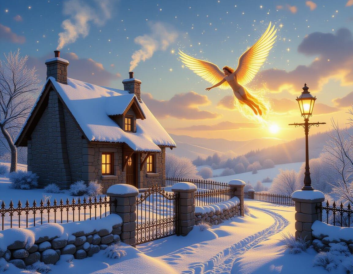Icarus Falls into a Snowy Cottage Landscape