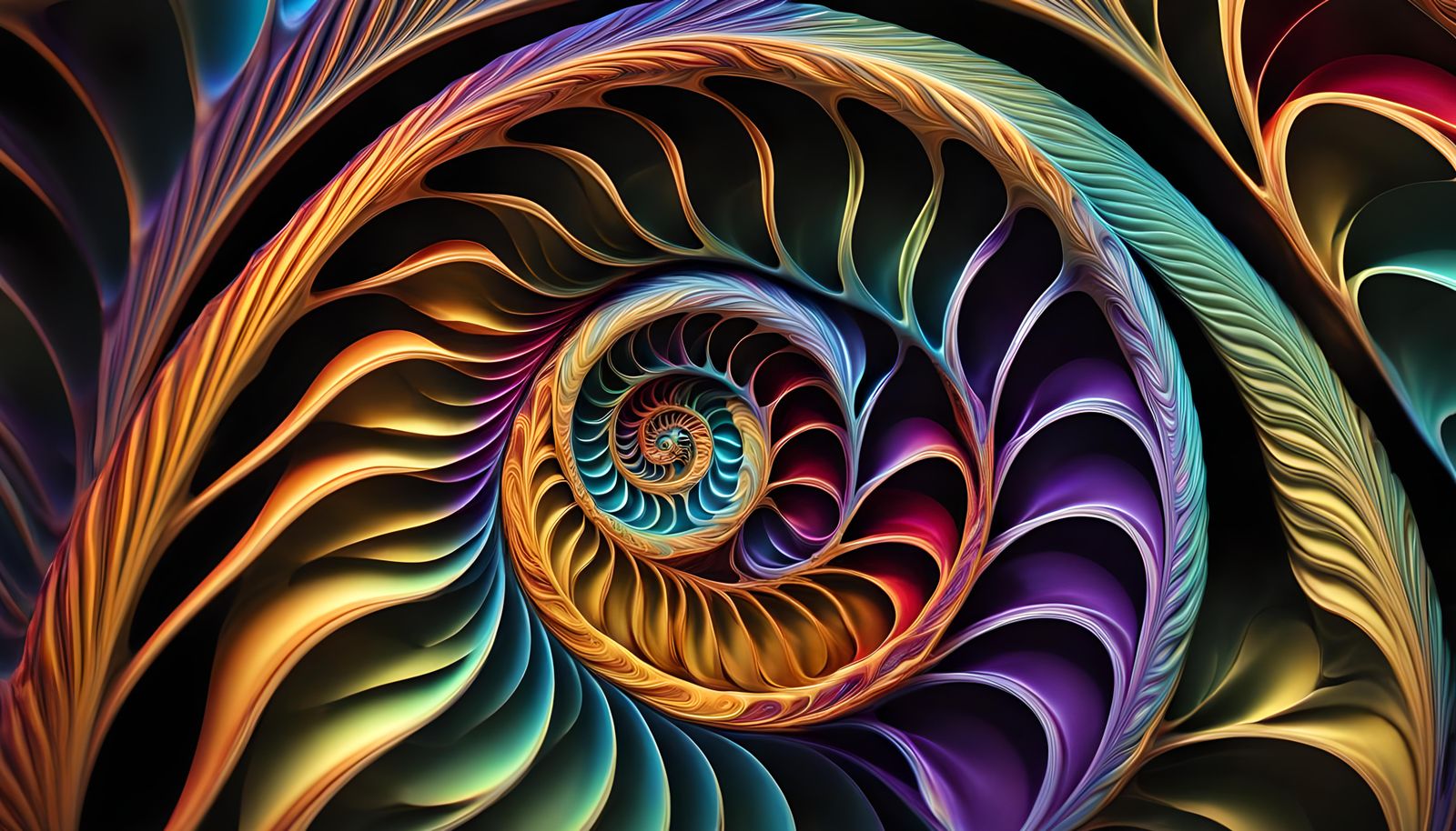 Multicolor Nautilus Fractal: Hyperrealistic Symmetrical Desi...