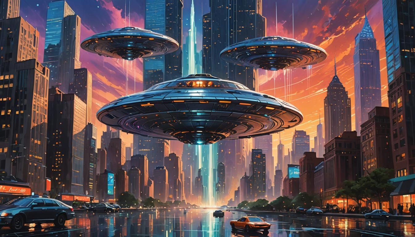 Futuristic Chrome UFO Reflects New York City