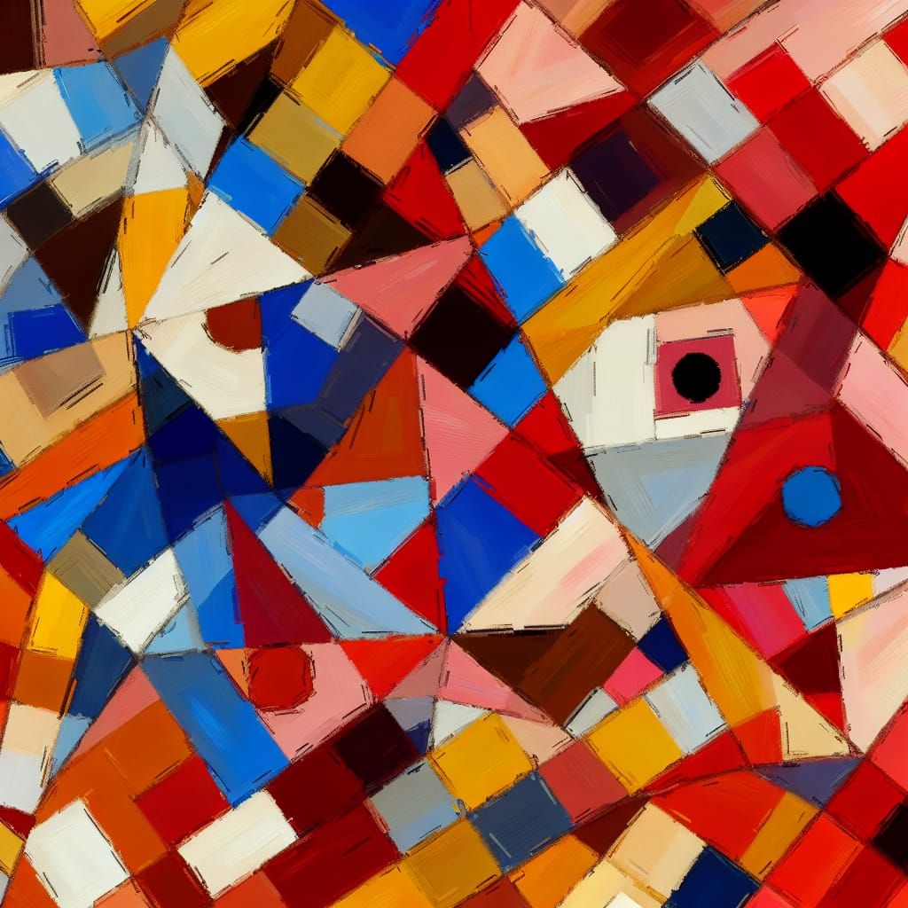 Geometric Abstract in Cubist Style with Vibrant Colors