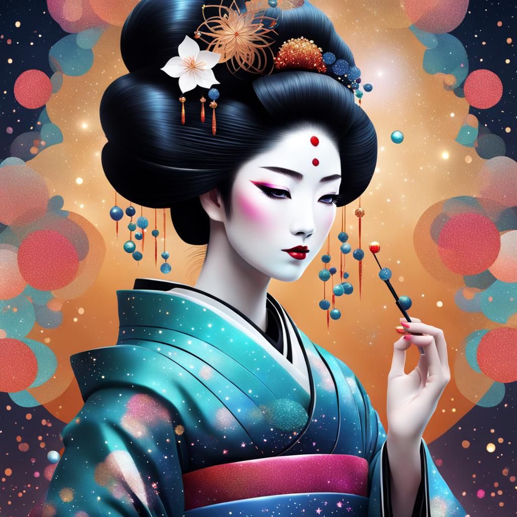 Galactic Geisha with Gleaming Glass and Glitter
