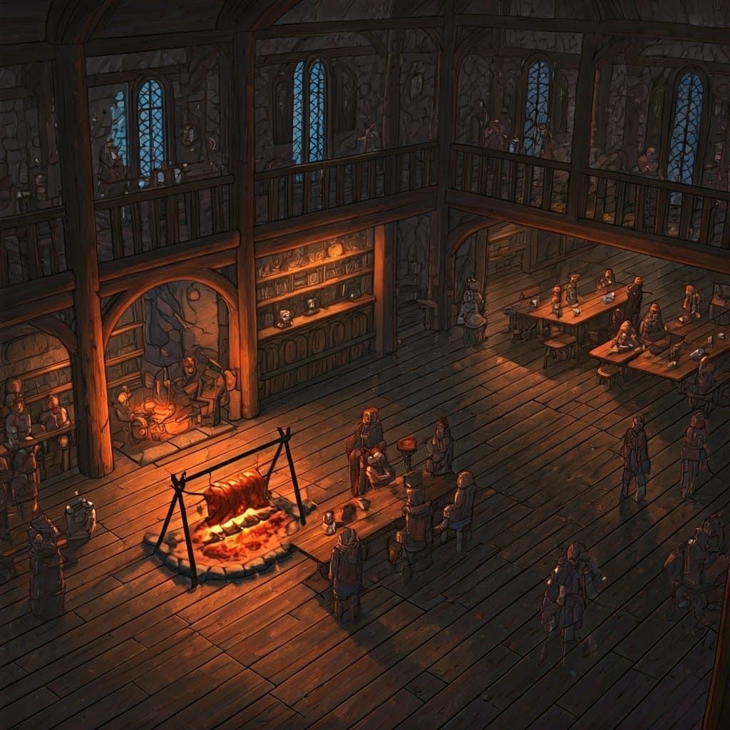 Medieval Tavern Scene in Warm Lighting