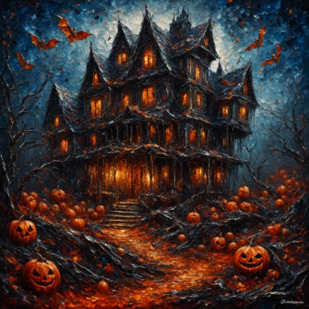 Creepy Halloween Scene in Impasto Style