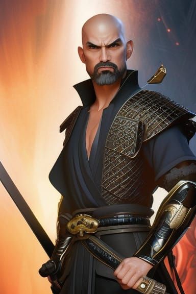 Modern Samurai Portrait in Art Nouveau Style