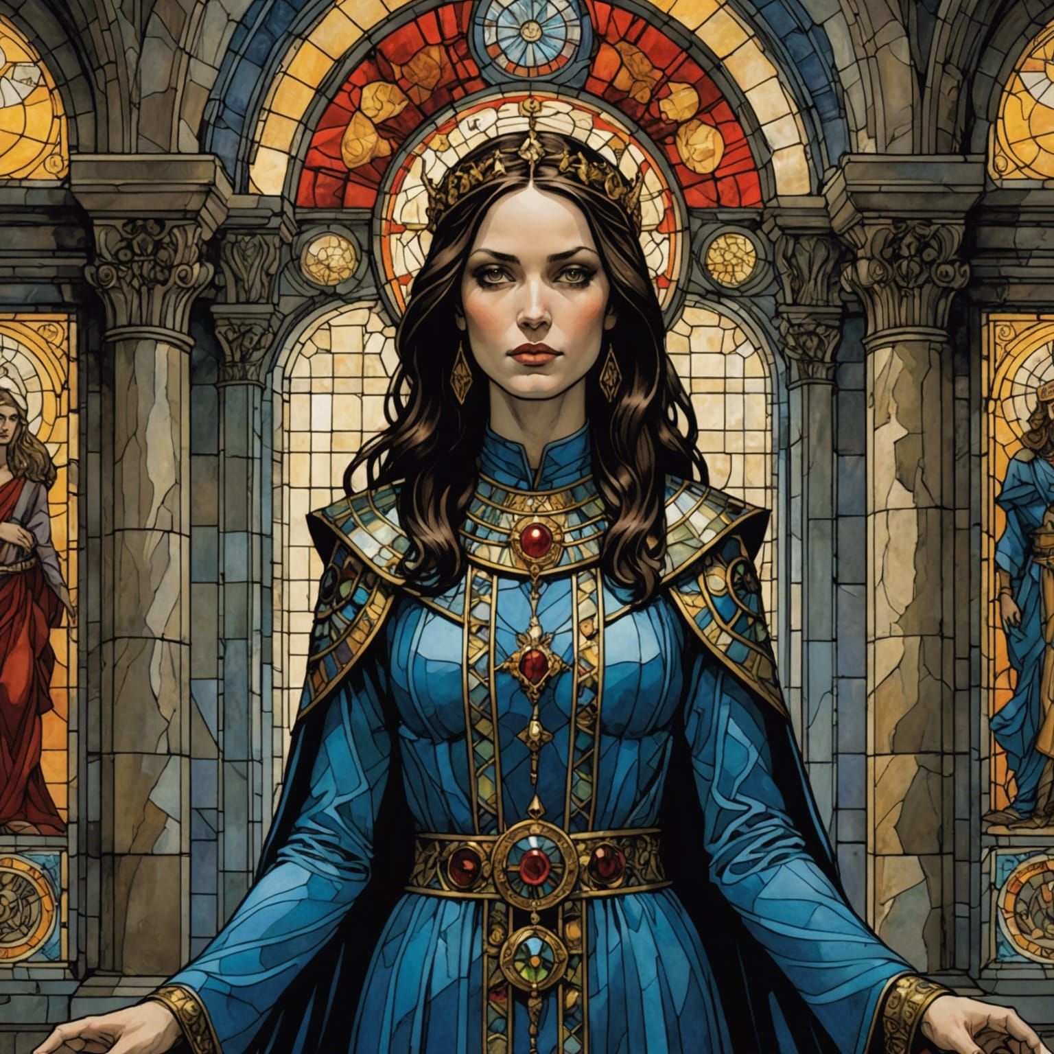 Priestess in Sinister Temple: Comic Book Illustration
