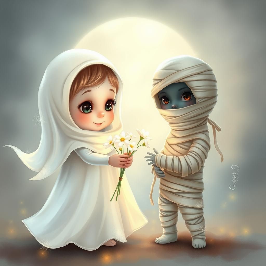 Ethereal Toddler Ghost and Mummy Digital Painting