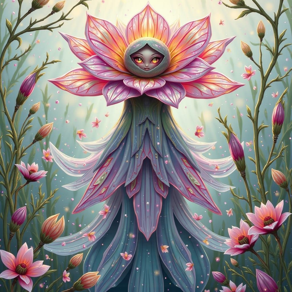 Otherworldly Fae Creature in Lush Alien Garden